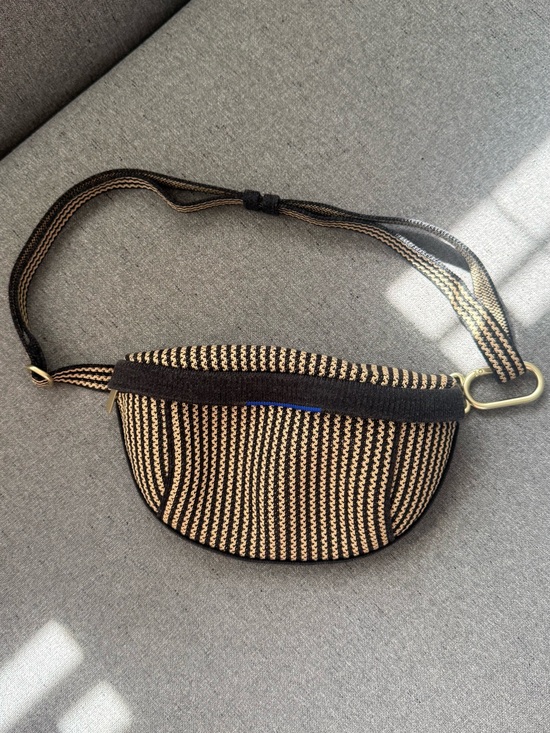 Rothy's Handbags - Rothy’s Striped Knit Belt Bag Crossbody Fanny Pack Black Beige Adjustable